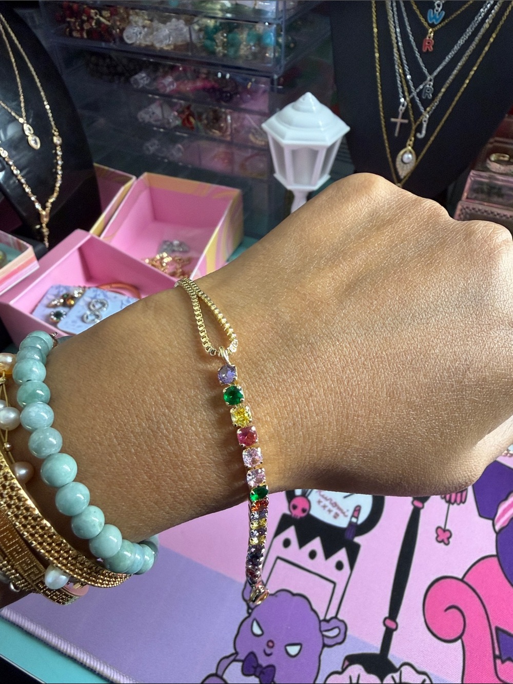 Gold Multicolor Crystal Tennis Bracelet - Women Jewelry